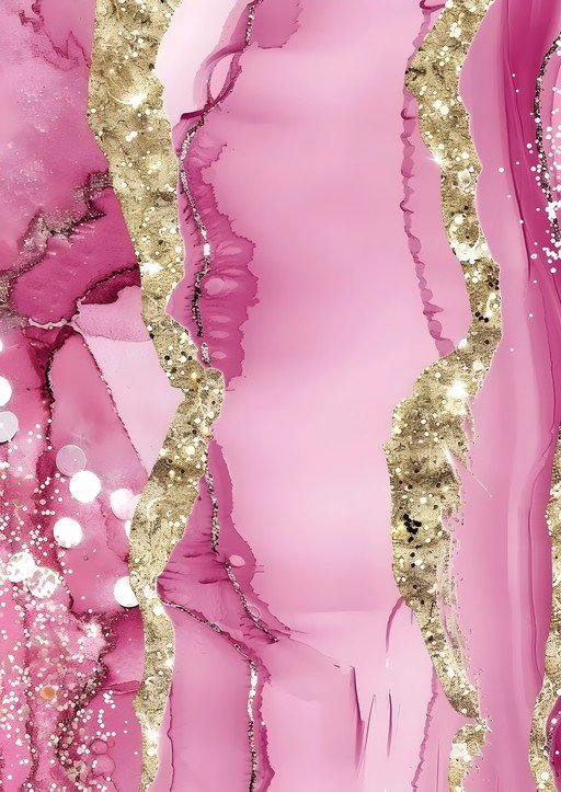 Pink and Gold Abstract Marble with Glitter