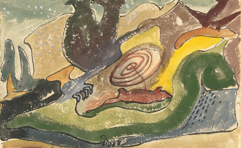 Abstract Composition with Birds and Swirls