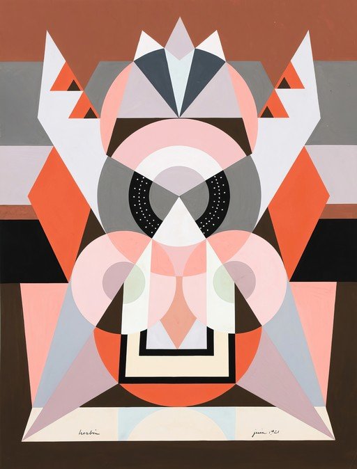 Geometric Abstract Composition with Pink and Orange Tones