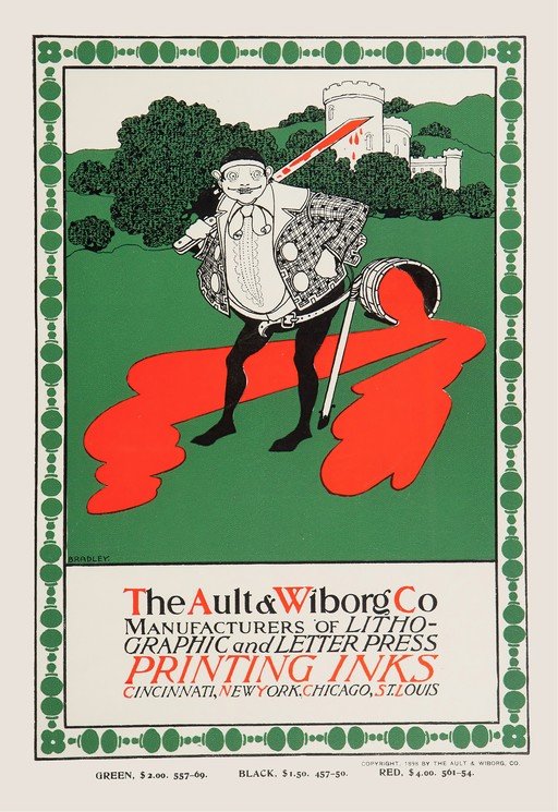 Ault & Wiborg Printing Inks Advertisement with Whimsical Character