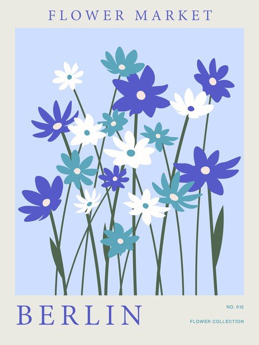 Flower Market Poster with Blue and White Flowers