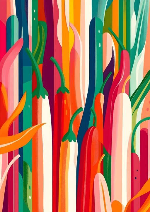 Vibrant Chili Pepper Art with Abstract Stripes
