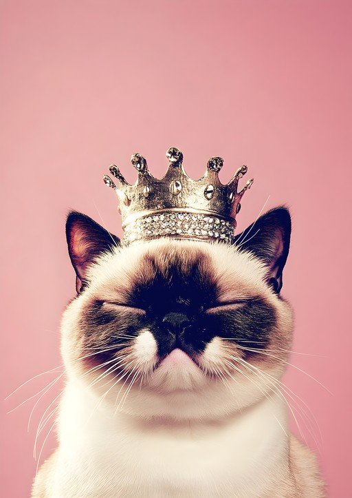 Siamese Cat Wearing a Jeweled Crown