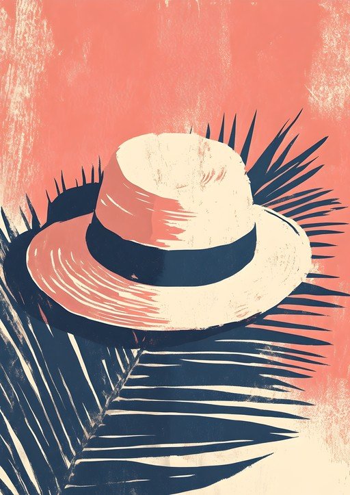Stylized Fedora Hat with Palm Leaves