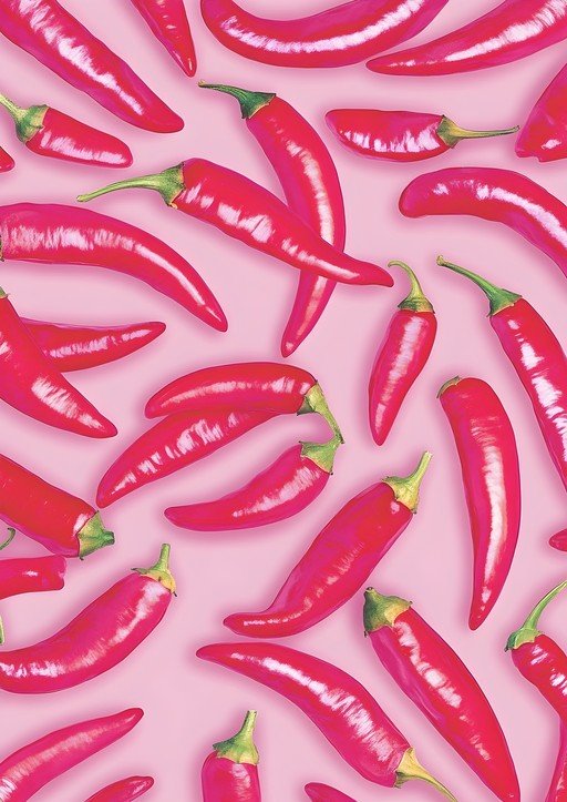 Vibrant Red Chili Peppers on Pink Background