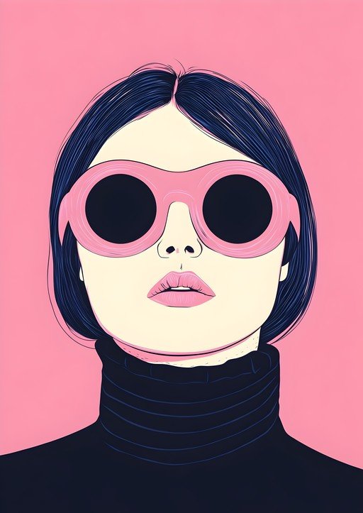 Woman with Pink Sunglasses and Dark Turtleneck