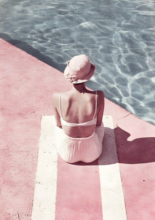 Woman in Hat by Poolside