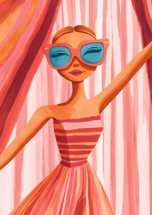 Woman in Sunglasses and Striped Dress