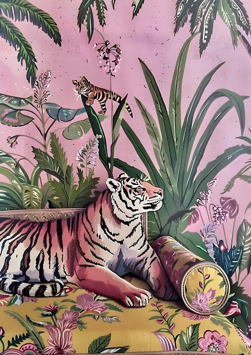 Exotic Tiger and Floral Wallpaper Design