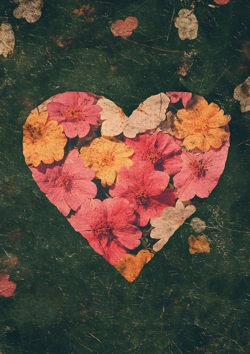 Heart-Shaped Floral Collage on Textured Background