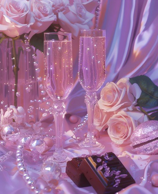 Elegant Pink Celebration with Champagne and Roses