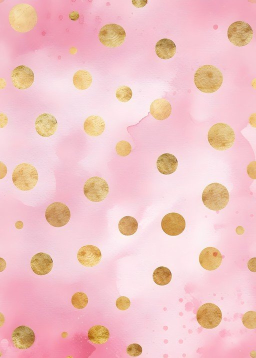 Pink and Gold Polka Dot Watercolor Background