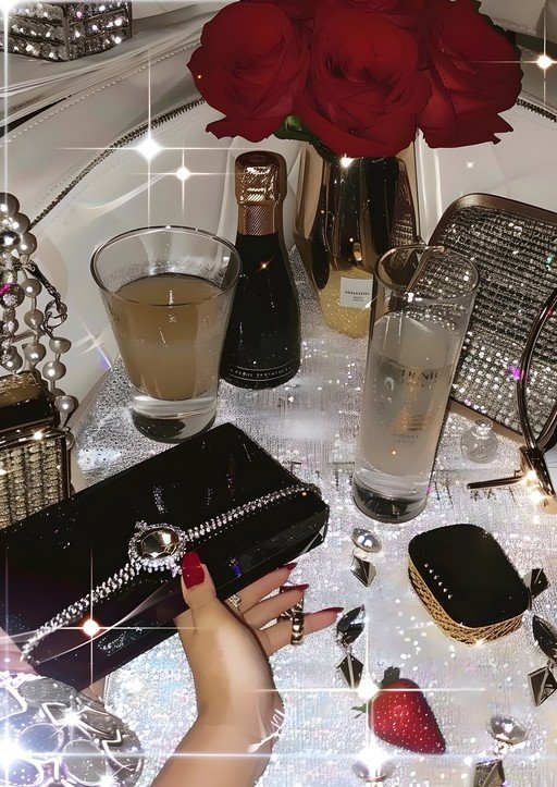 Luxury Lifestyle Flat Lay with Champagne and Roses