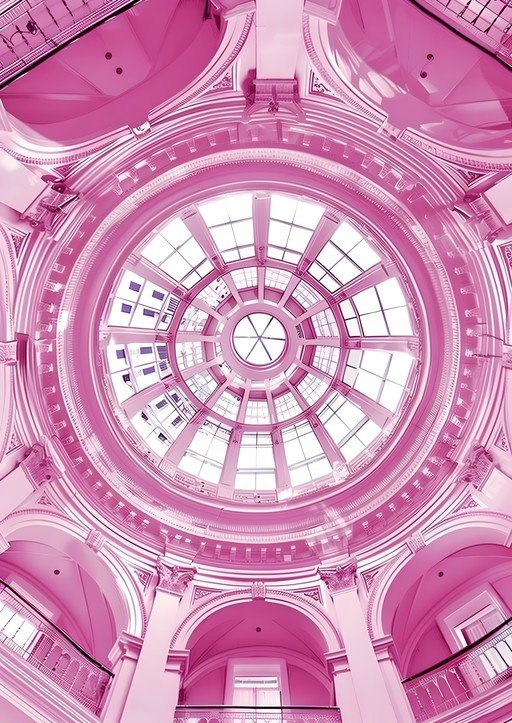 Pink Domed Interior with Circular Skylight