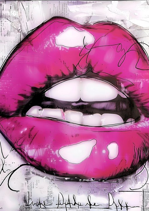 Vibrant Pink Lips Artwork with Sketchy Details