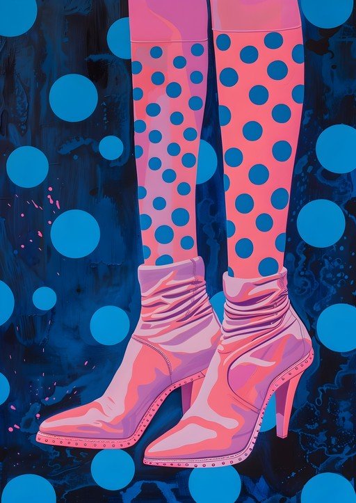 Pink Polka Dot Socks and Boots with Blue Circles