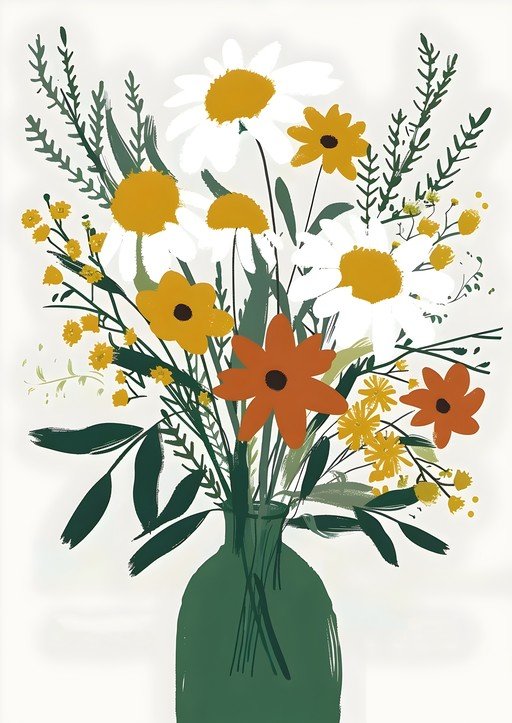 Vibrant Daisy and Wildflower Bouquet in Green Vase