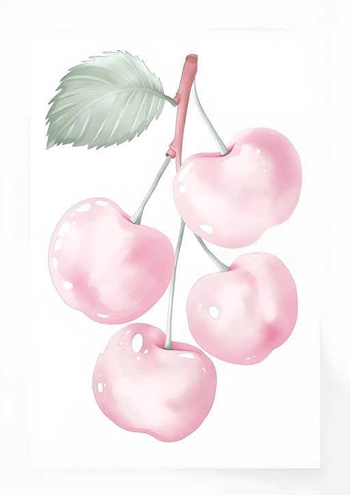 Pink Cherries with Leaf Illustration