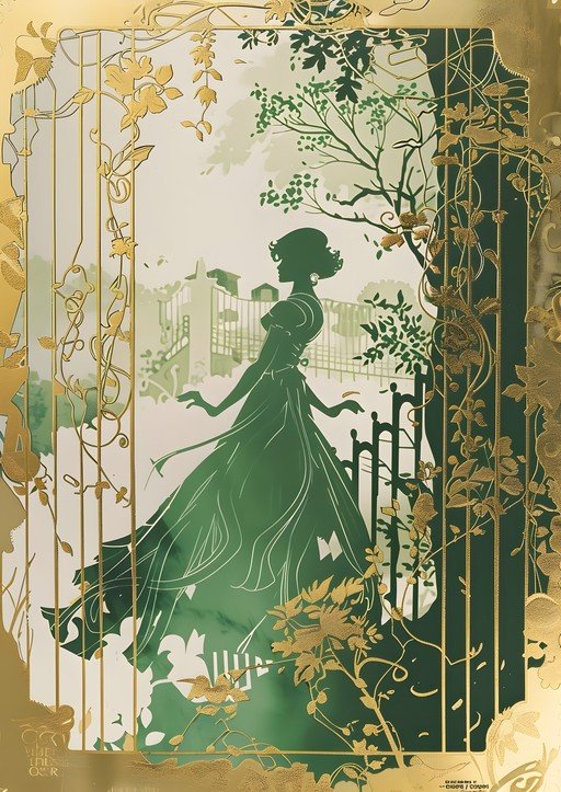 Art Nouveau Woman in Garden Silhouette