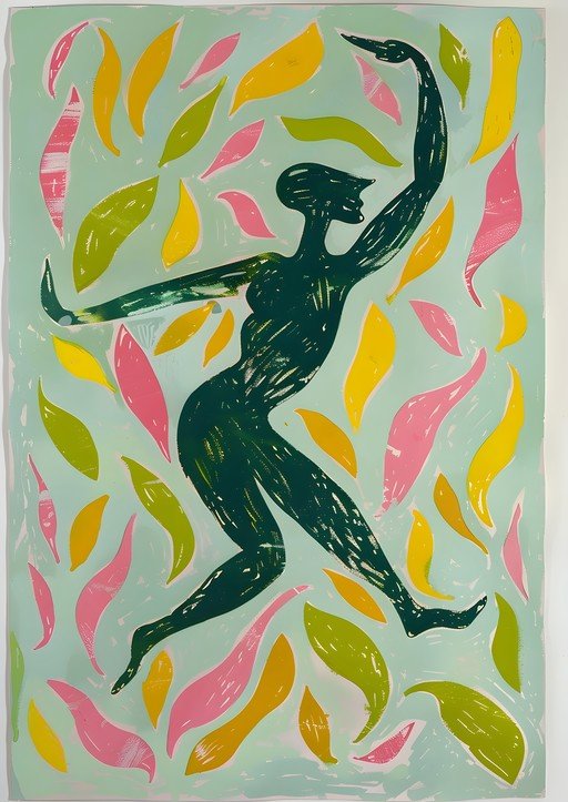Dancing Figure Amidst Falling Leaves