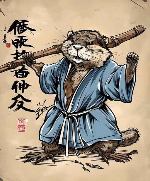 Martial Arts Beaver in Traditional Japanese Attire