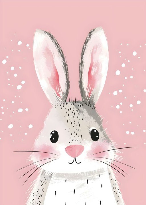 Cute Bunny Illustration with Pink Background
