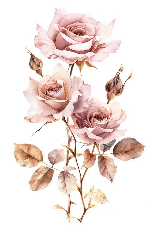 Elegant Watercolor Roses in Soft Blush Tones