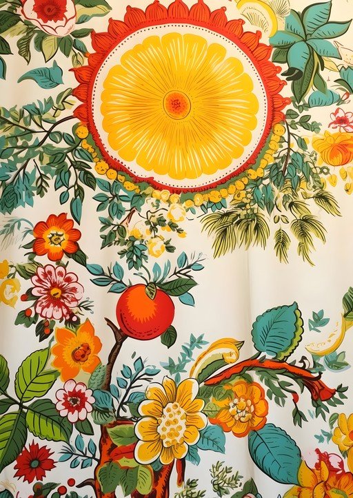 Vibrant Floral and Fruit Pattern