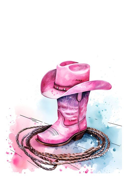 Pink Cowboy Boot and Hat with Lasso