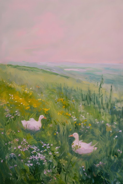 Two Ducks in a Field of Wildflowers