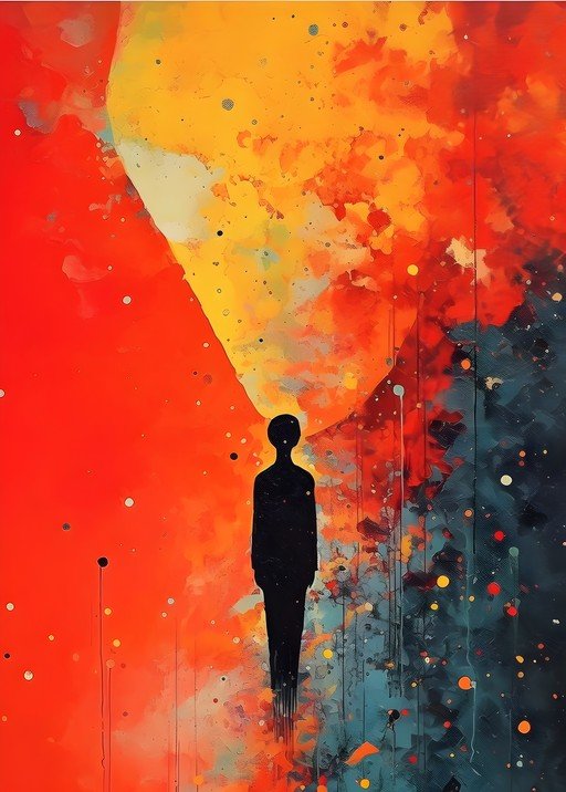 Abstract Silhouette Amidst Fiery Colors