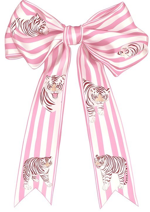 Pink Striped Bow with Tiger Illustrations