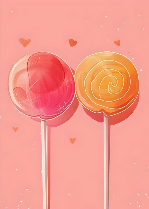 Sweet Duo: Pink and Orange Lollipops with Hearts