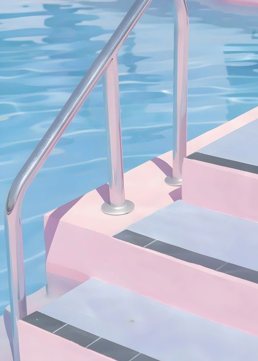 Pastel Poolside Steps with Chrome Handrail