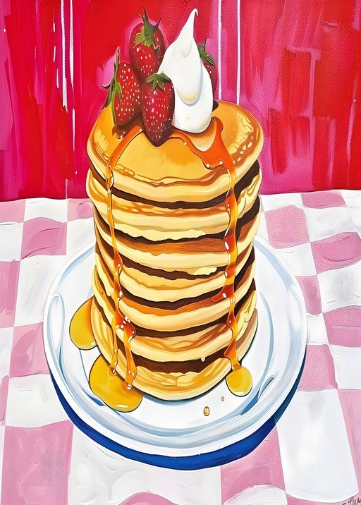 Stack of Pancakes with Strawberries and Syrup