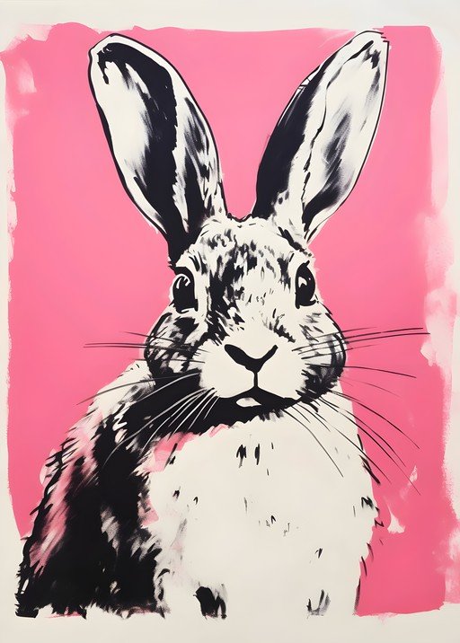 Pop Art Rabbit Portrait on Pink Background