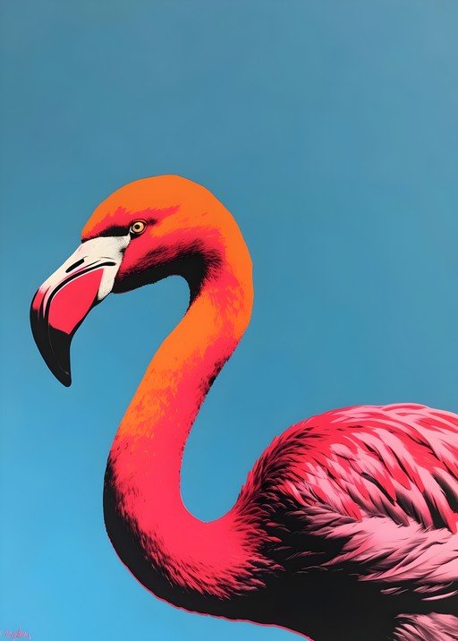 Vibrant Flamingo Portrait Against a Clear Blue Sky