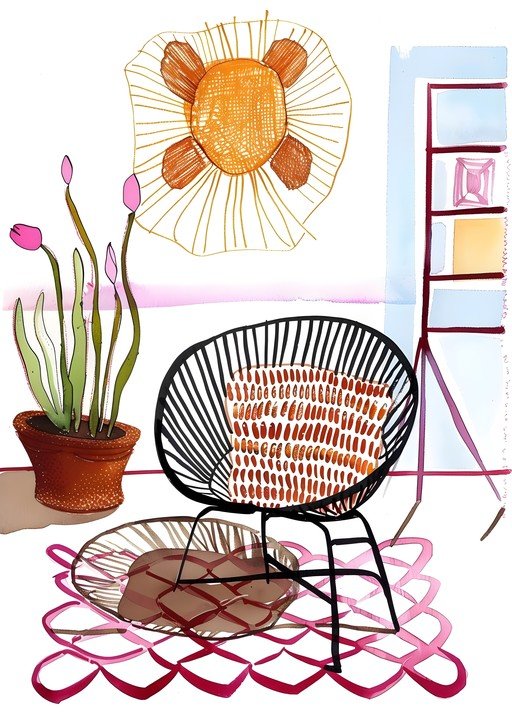 Whimsical Interior Scene with Chair and Plant
