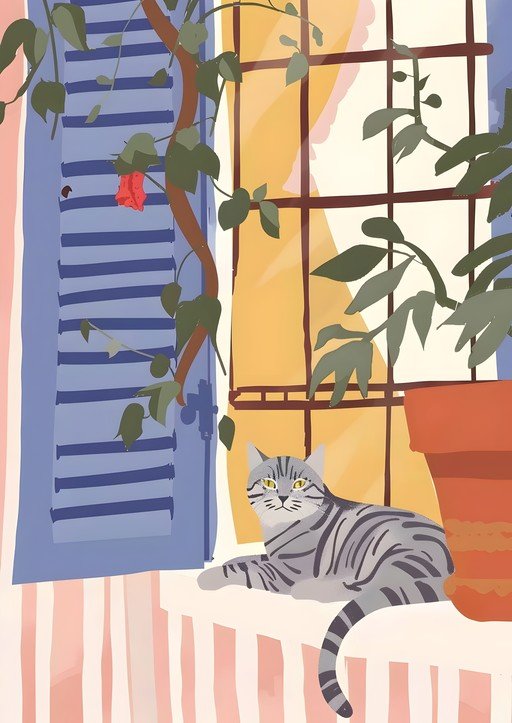 Cat Relaxing by a Sunny Window