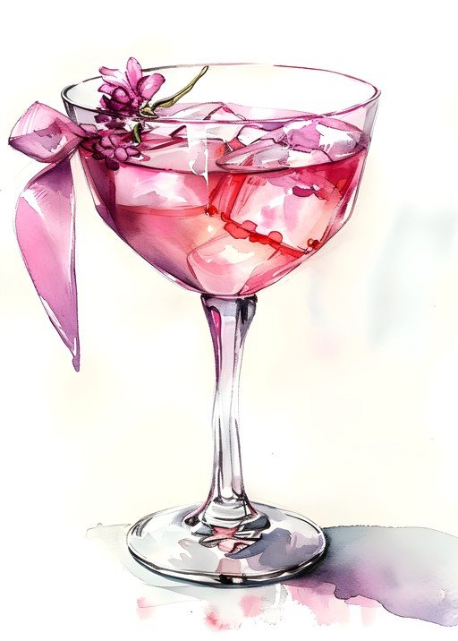 Pink Cocktail with Flower and Ribbon