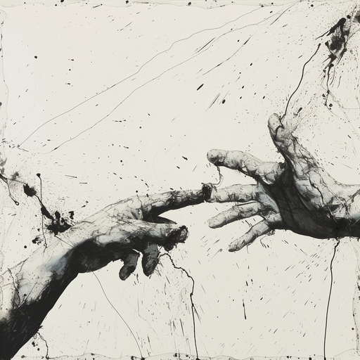 Abstract Hands Reaching, Ink Splatter Art