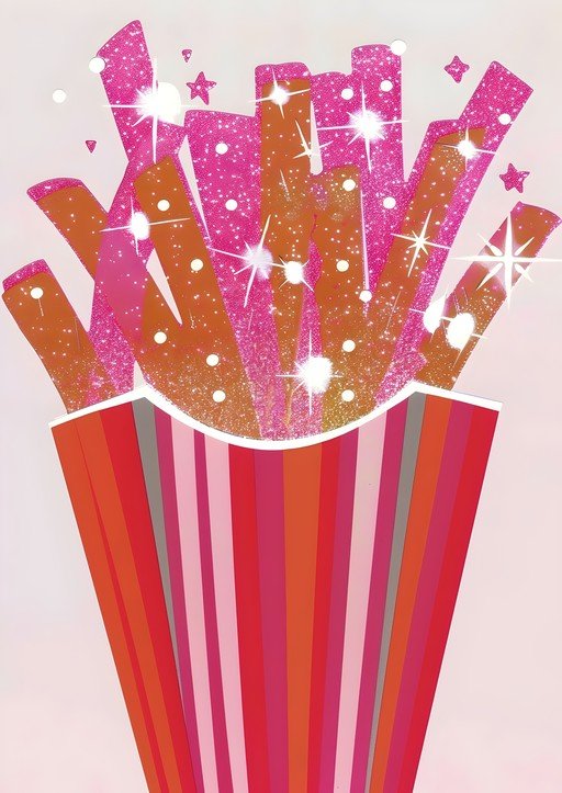 Sparkling French Fries in a Striped Container