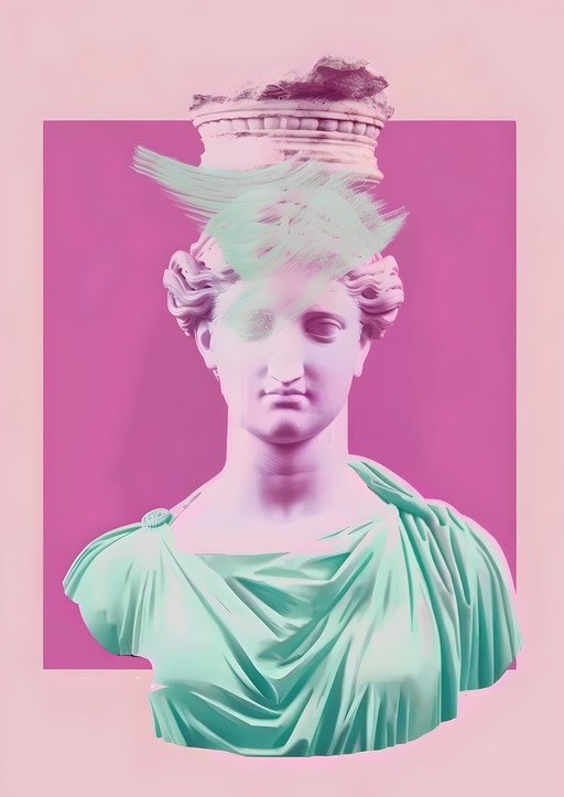 Surreal Sculpture with Pink and Teal Palette