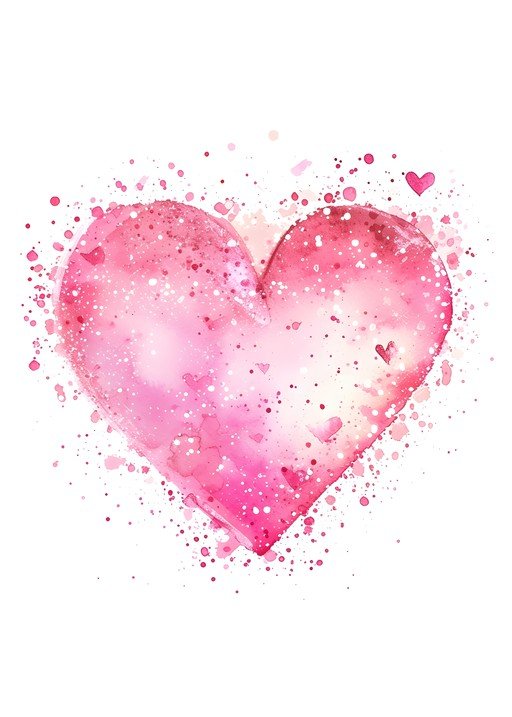 Pink Watercolor Heart with Glitter Splatter