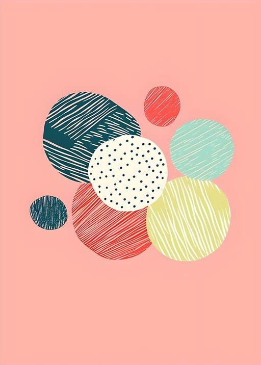 Abstract Circles with Textured Patterns on Pink Background