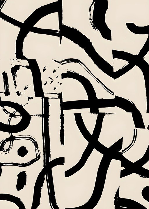 Abstract Black and White Brushstroke Art