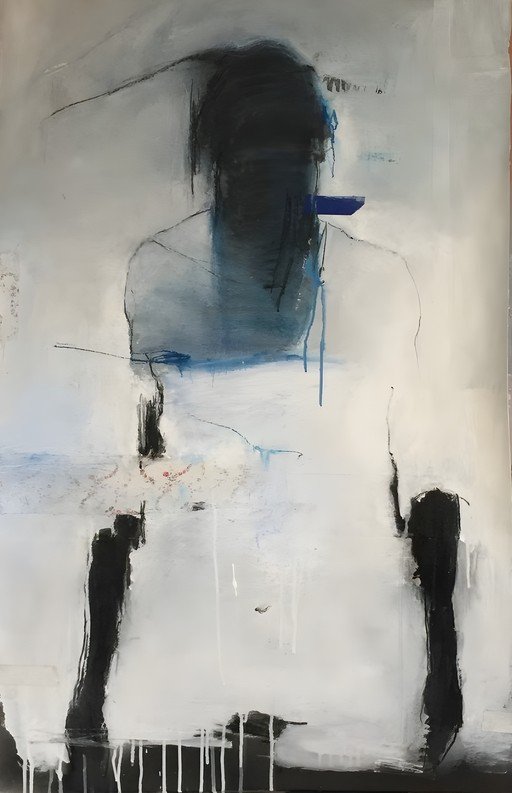 Abstract Figure Painting with Dark and Blue Tones