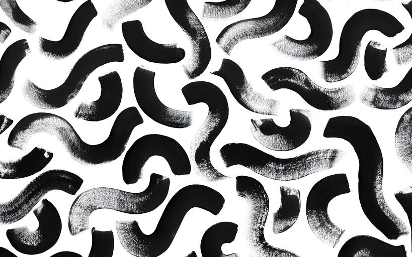 Abstract Black Brush Strokes on White Background