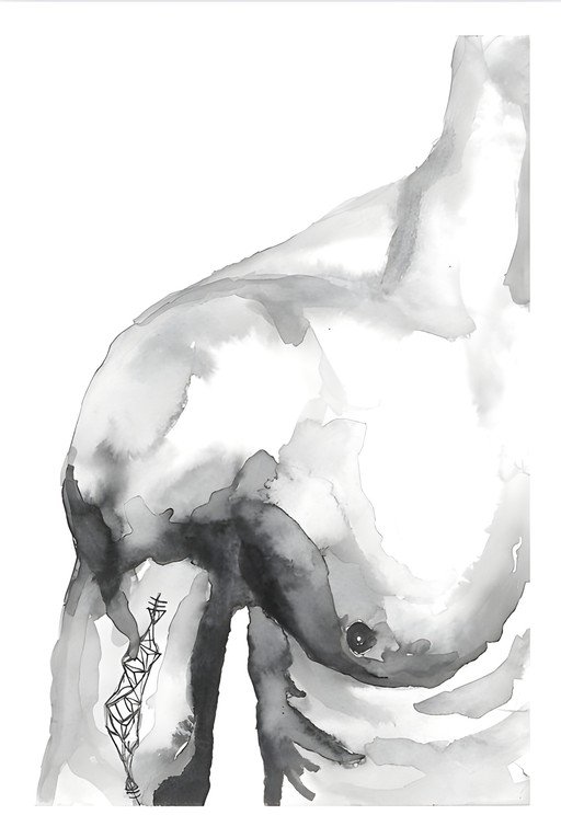 Abstract Watercolor of a Torso with Geometric Detail