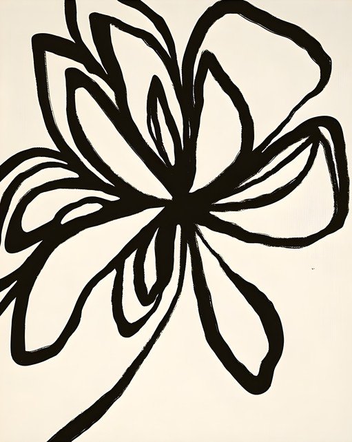 Abstract Black Flower Line Art